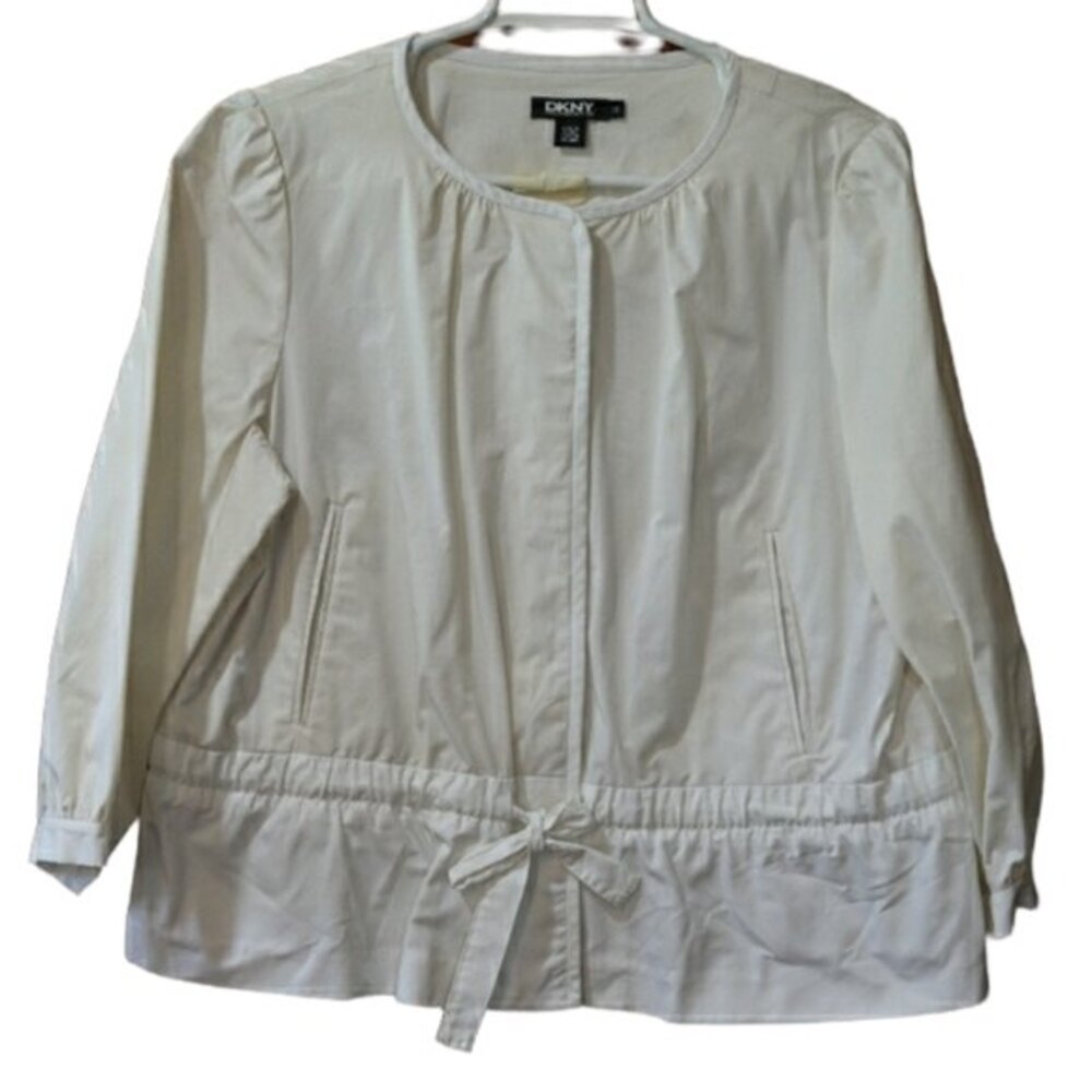 DKNY White Cotton Button Down Cinch Waist Top 12